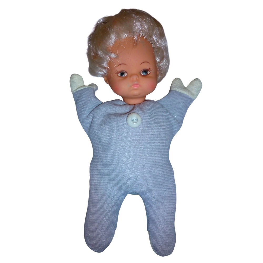 Vintage 1960s Uneeda Tiny Trix Bean Bag‎ Doll Blue Sleeper Blonde Baby U.D. Co